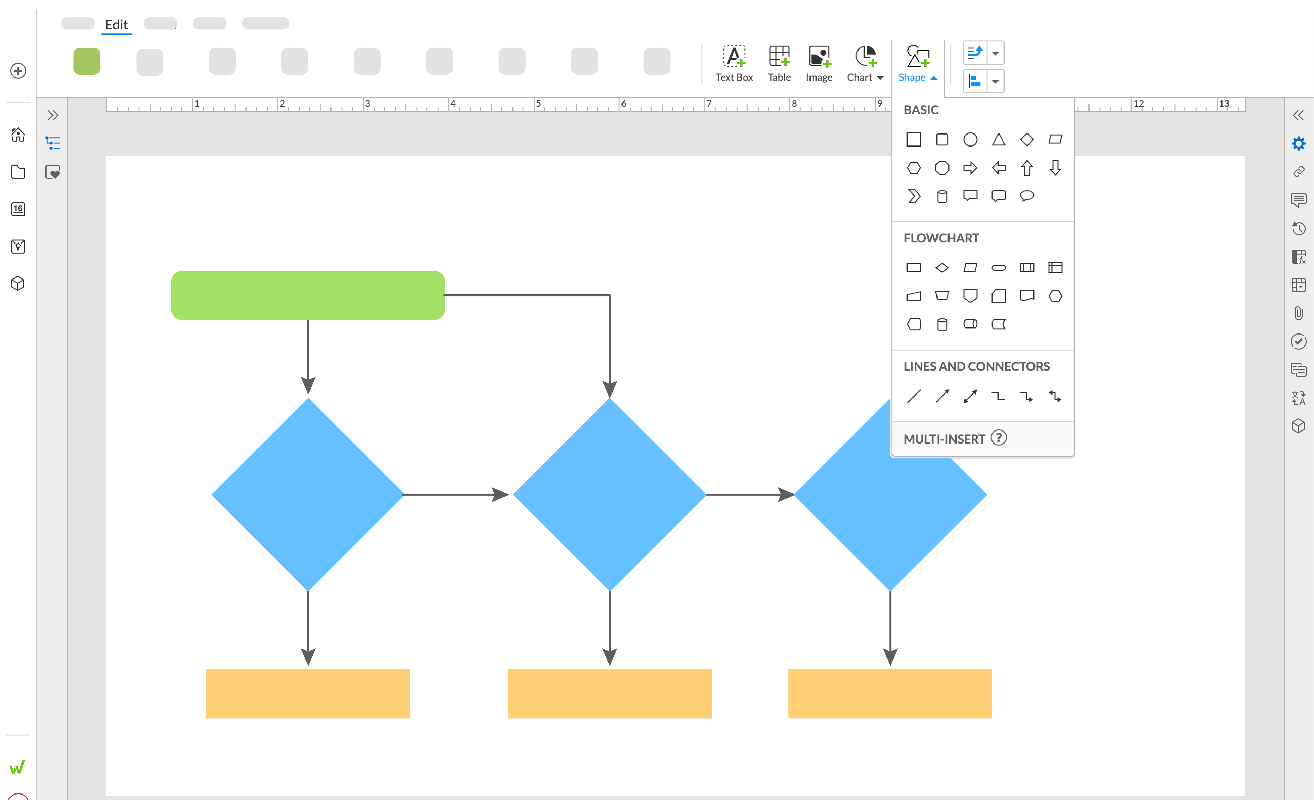 use shapes and connectors to make flowcharts in your slide