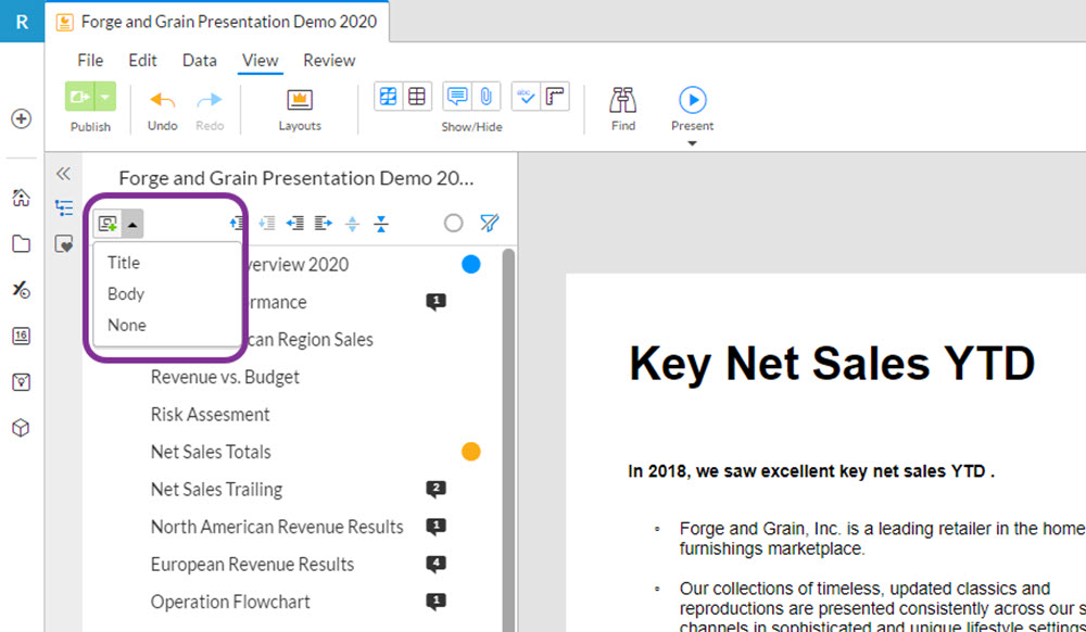 slide layouts appear as dropdown options when adding a new slide