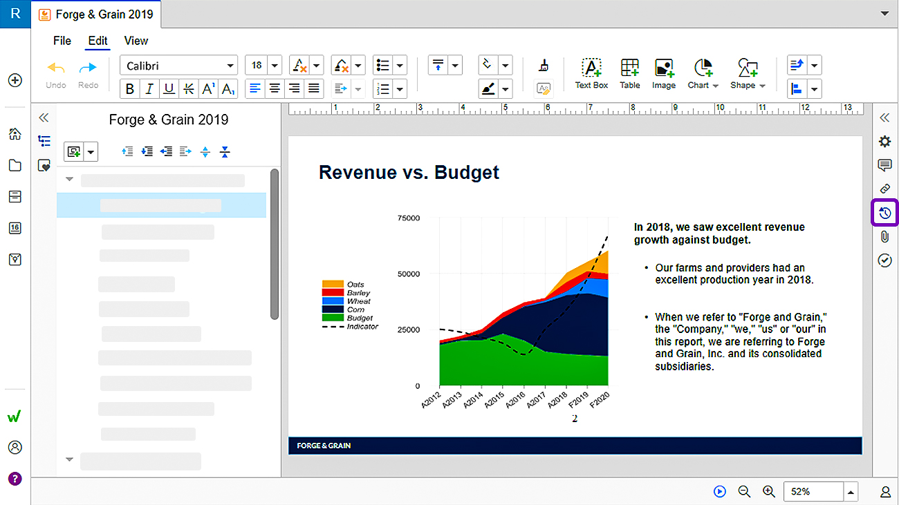 Revisiones e historial en Workiva
