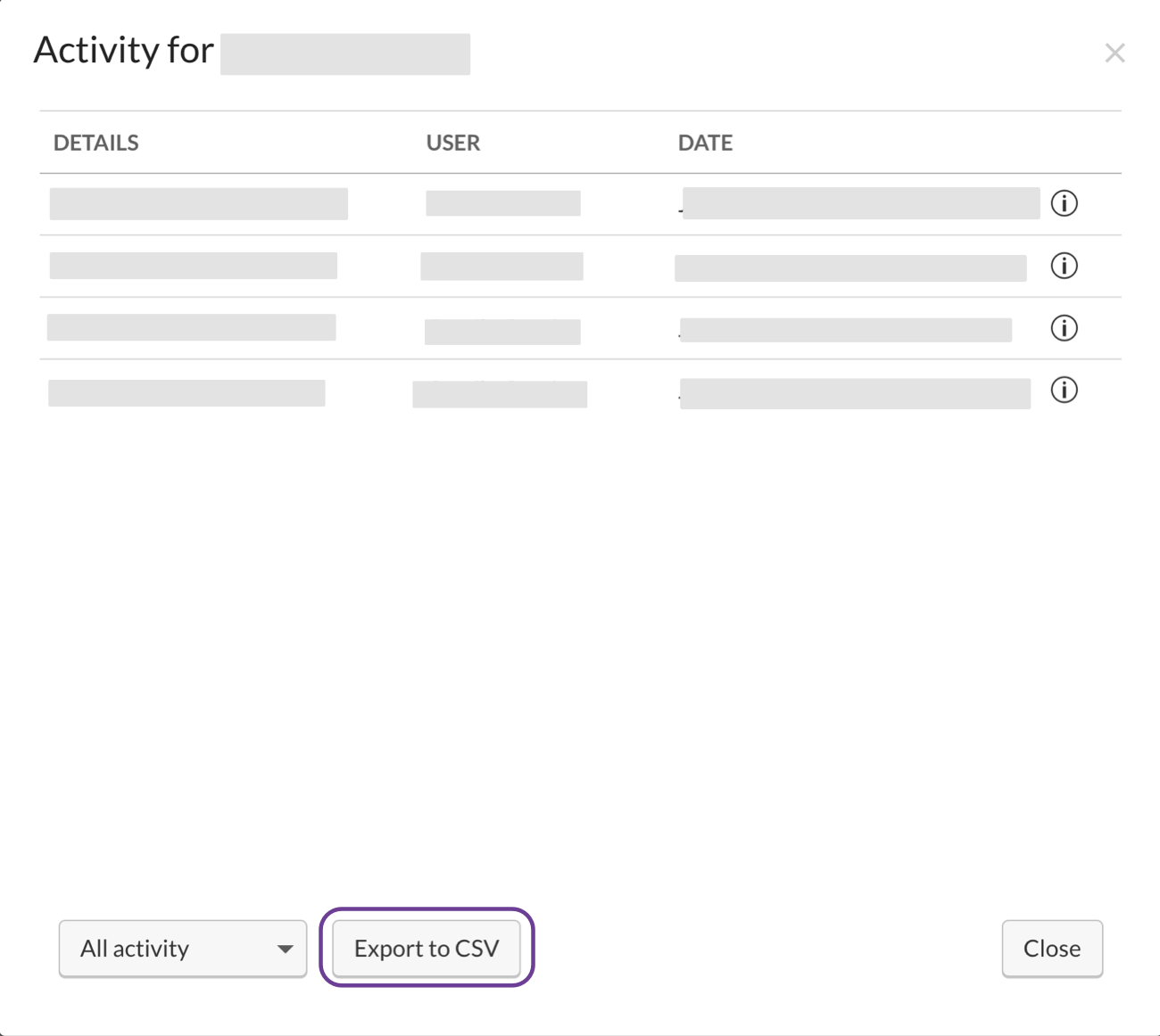 Click Export CSV to export an automation's activity log