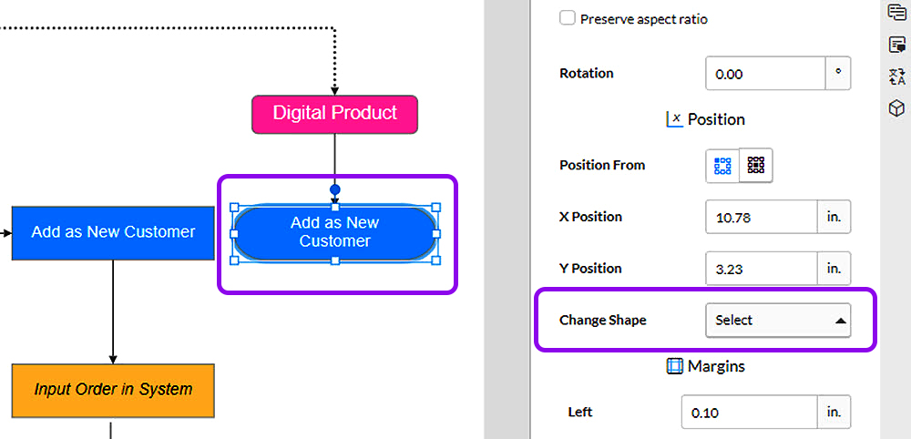 change flowchart shapes