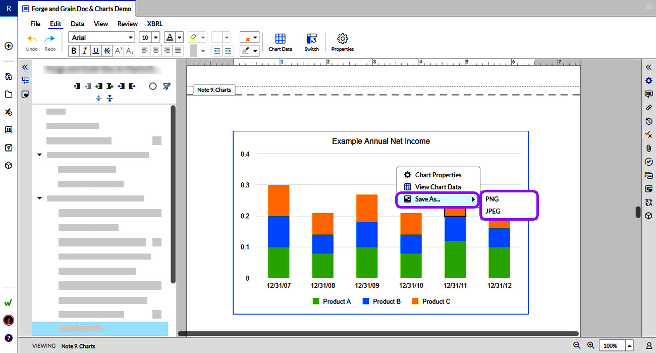 enregistrer un graphique dans Workiva