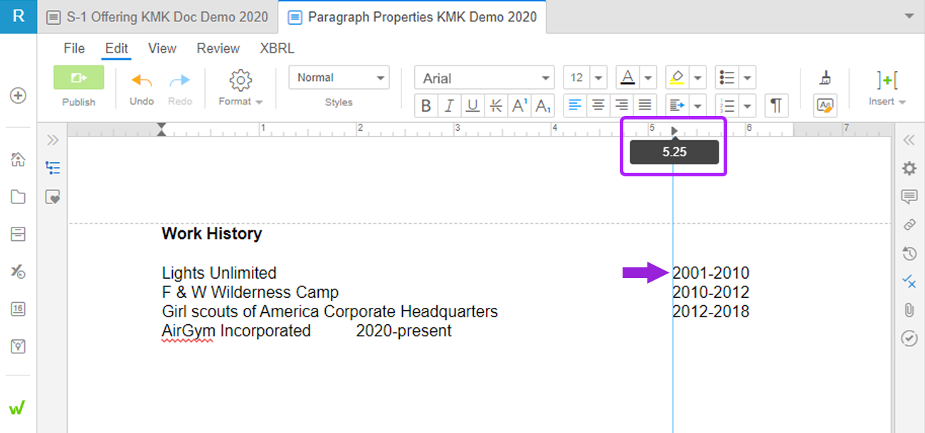 utilisation de tabulation pour les paragraphes