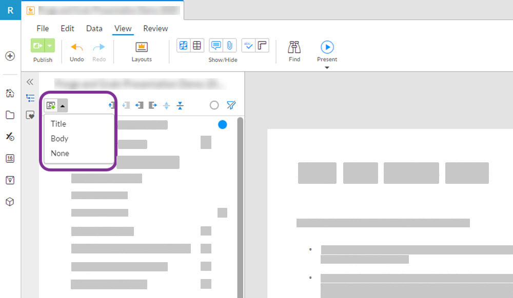 choisir une mise en page de diapositive dans Workiva