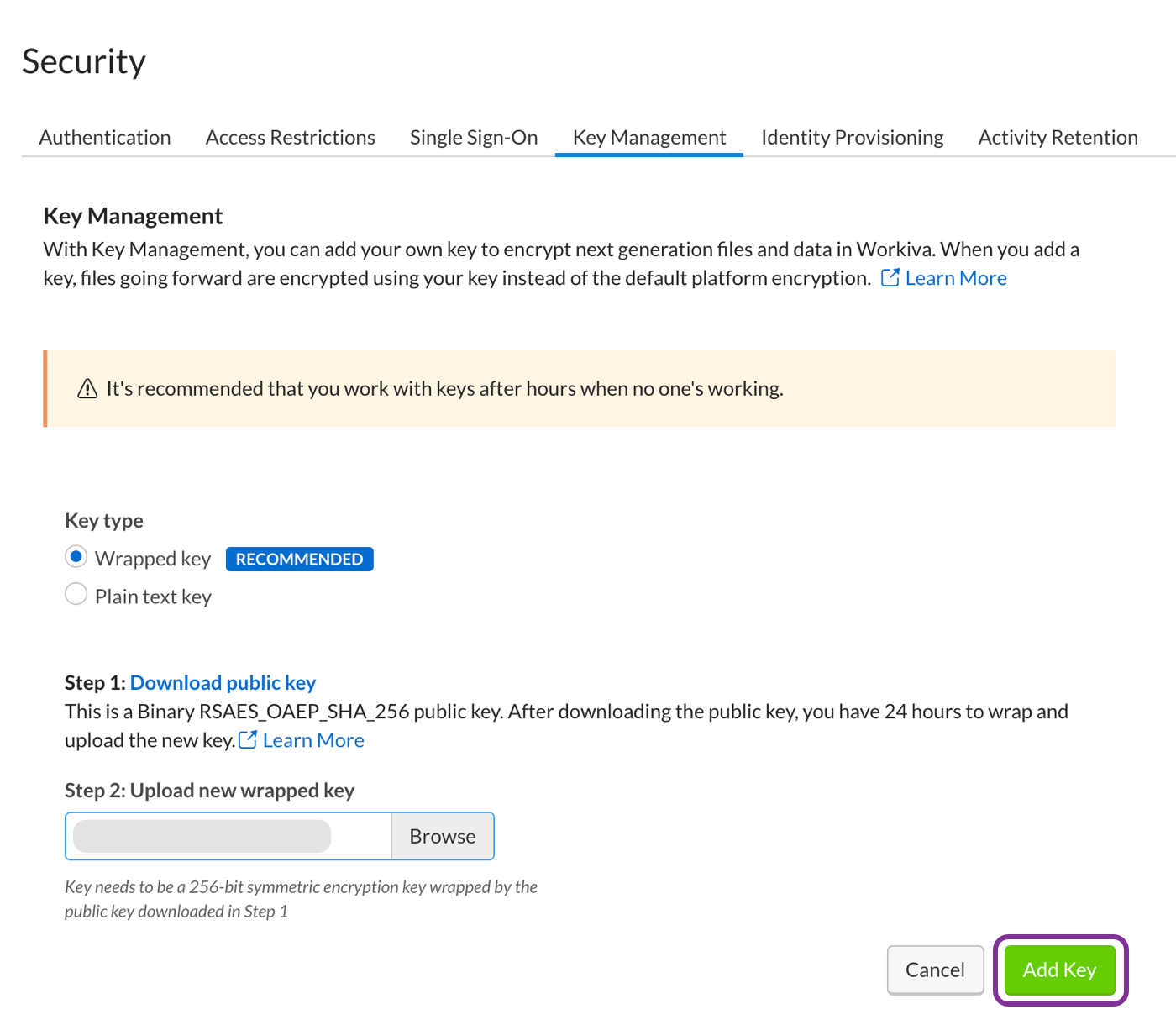 新增加密金鑰– 支援中心
