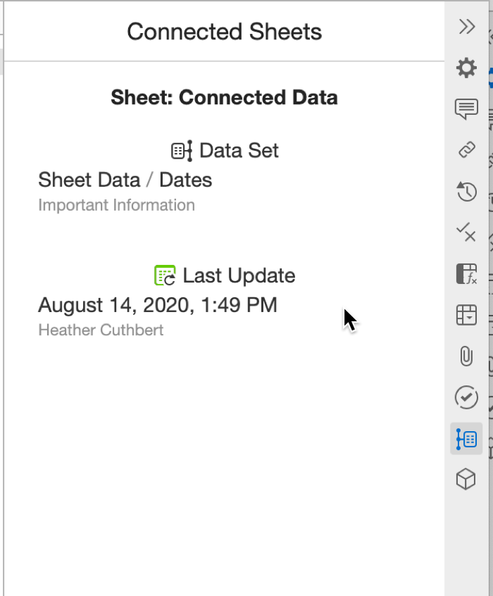 view the connected sheets panel