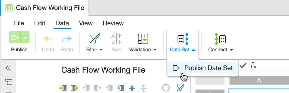 connect a data set to a spreadsheet