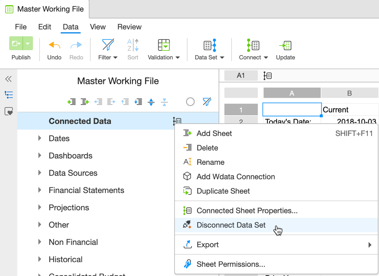 disconnect a data set