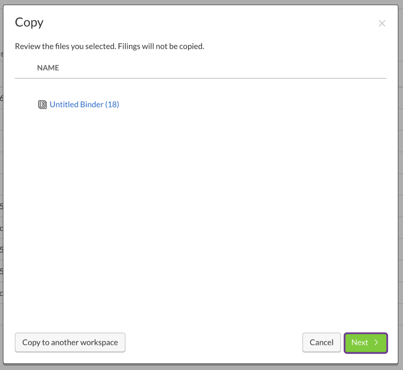Confirm copy selection