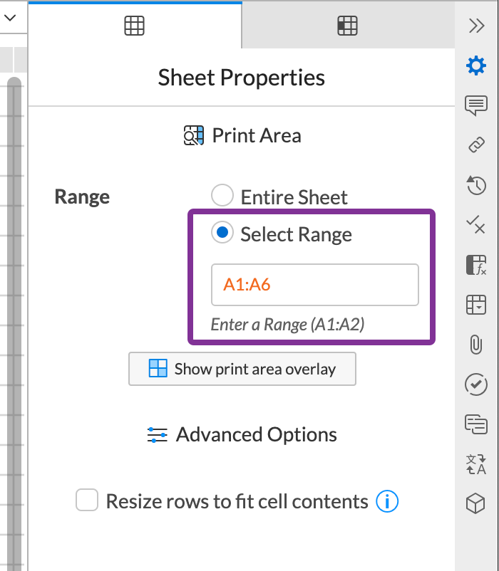 type your ranges in the text box