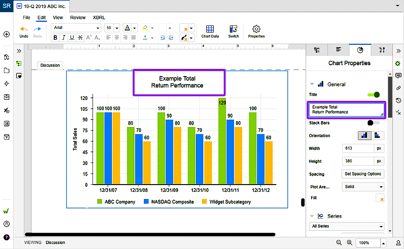 format chart text in Workiva