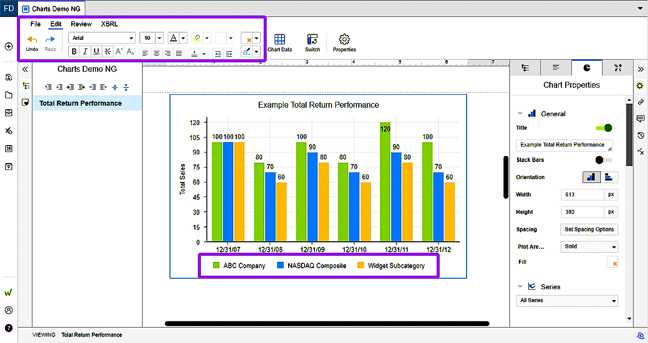 format chart text in Workiva