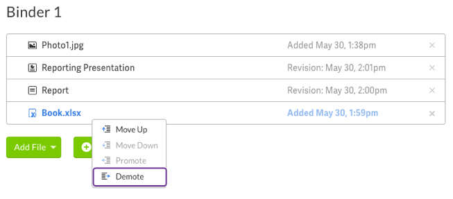 Demote using the right-click menu