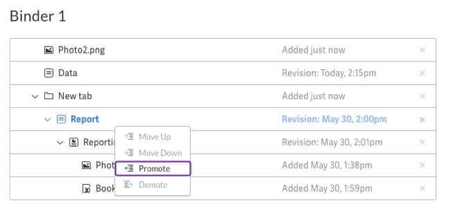 Promote a file using the right-click menu.