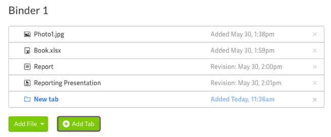 Add tab to binder