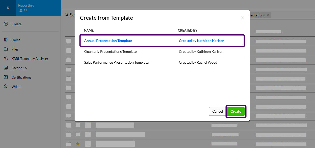choose a Presentations template