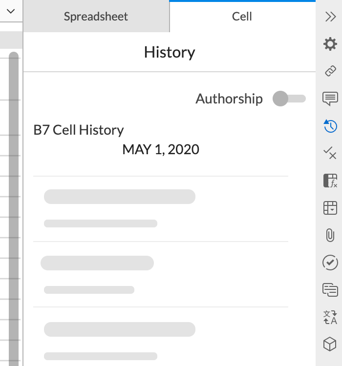 click the tab at the top of the panel to switch to cell history