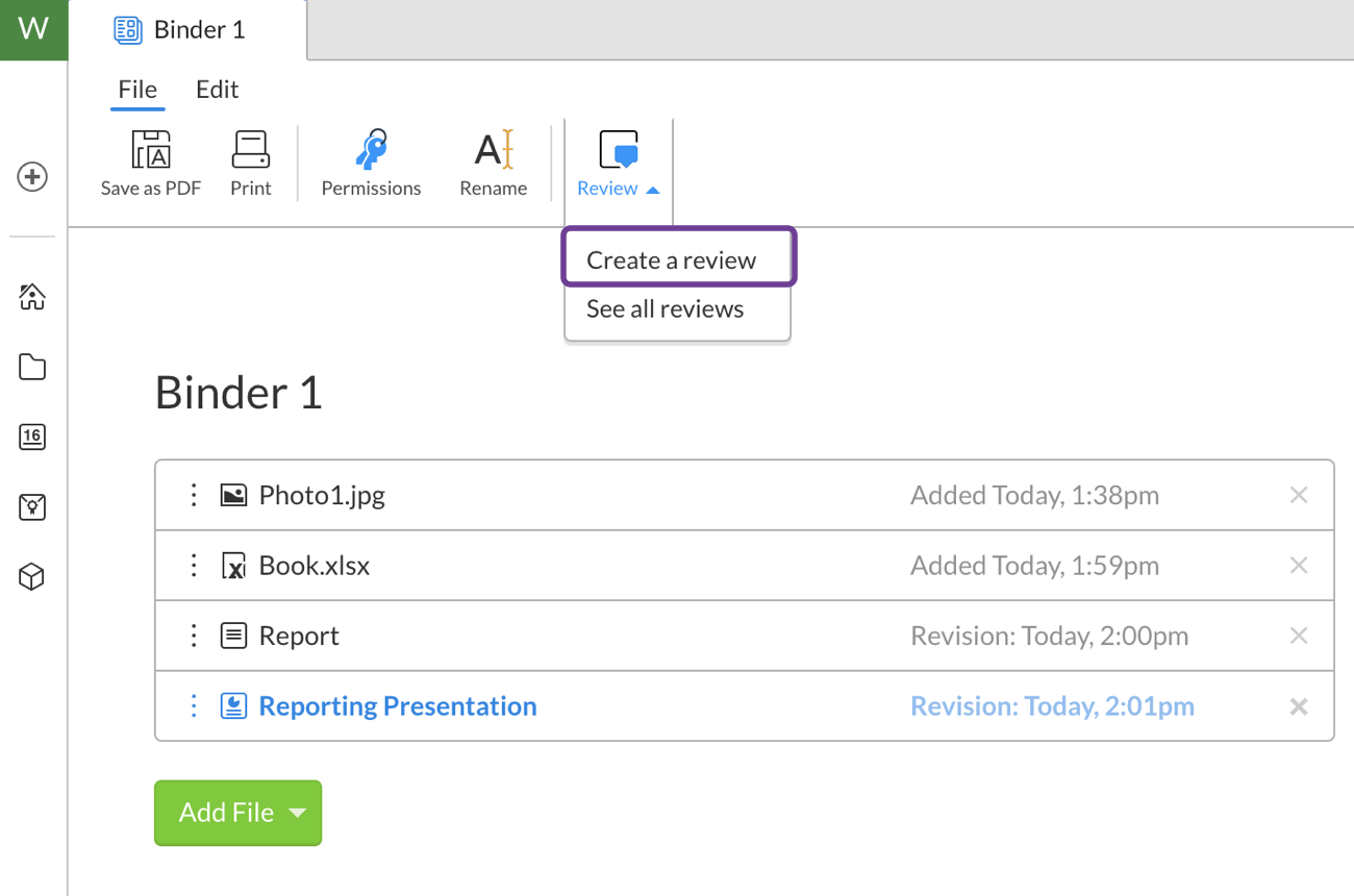 Create a review for a binder