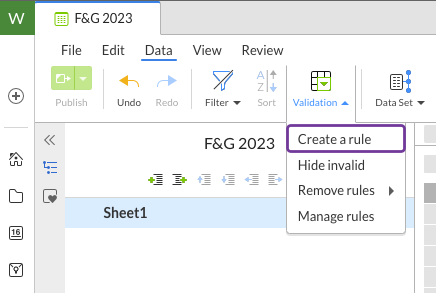 data validation menu