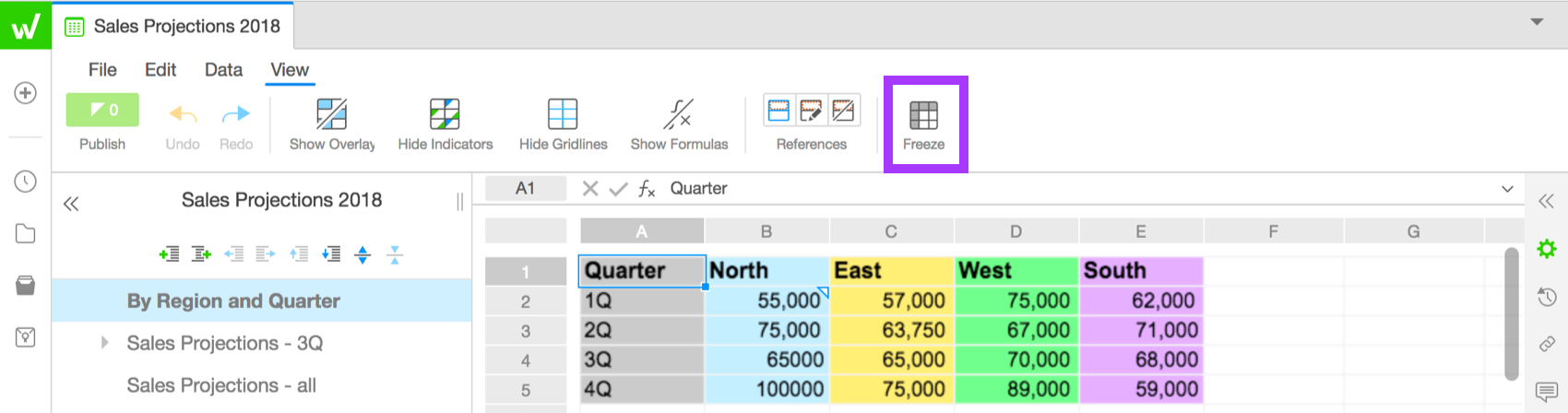 freeze rows in a spreadsheet