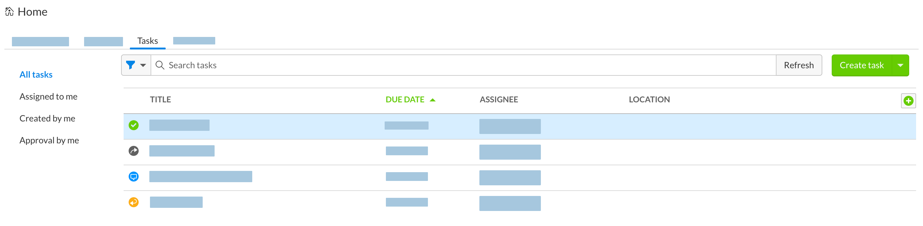 View tasks in Home
