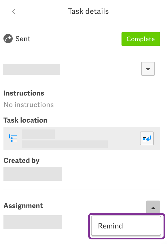 Remind option in dropdown