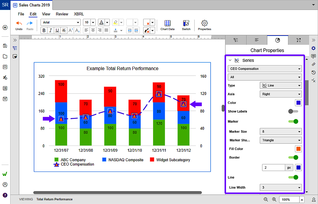 chart properties for column and bar charts
