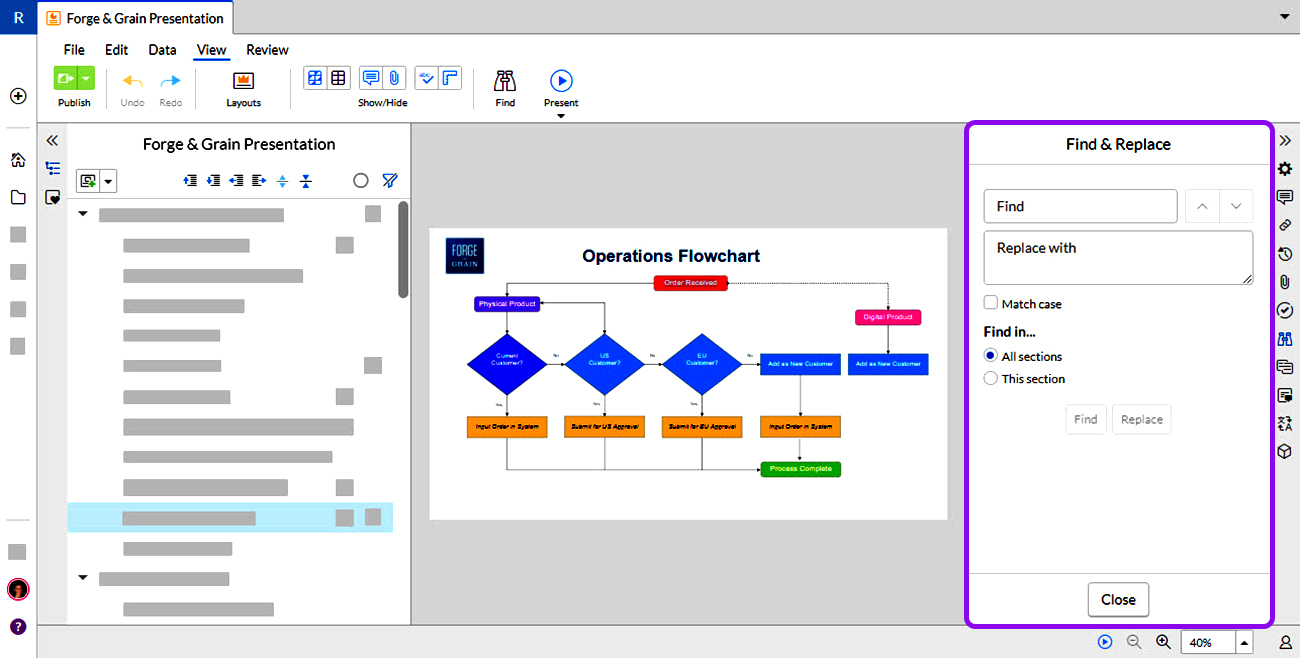 advanced search options in Presentations