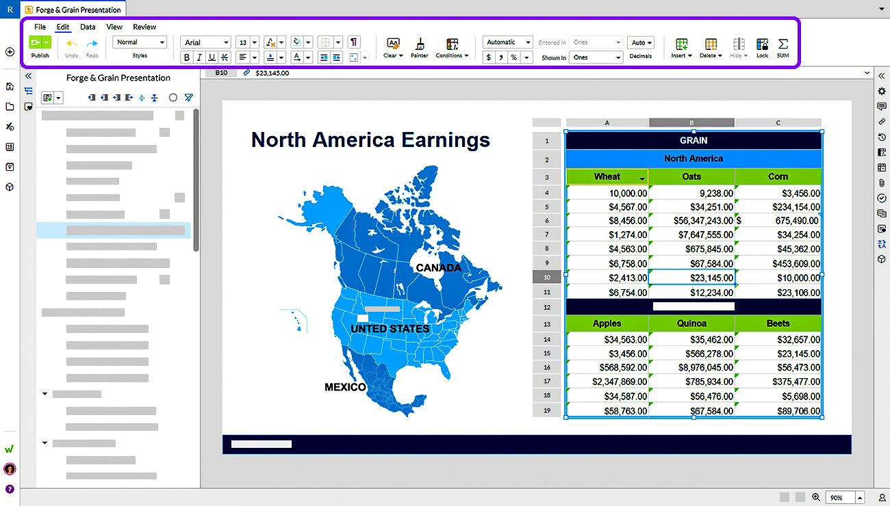 format slide content in Workiva