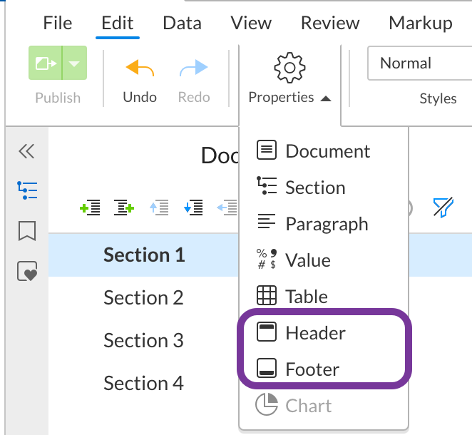 Select Header or Footer
