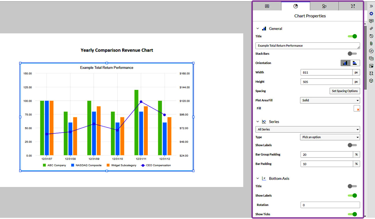 using the chart properties panel in Workiva