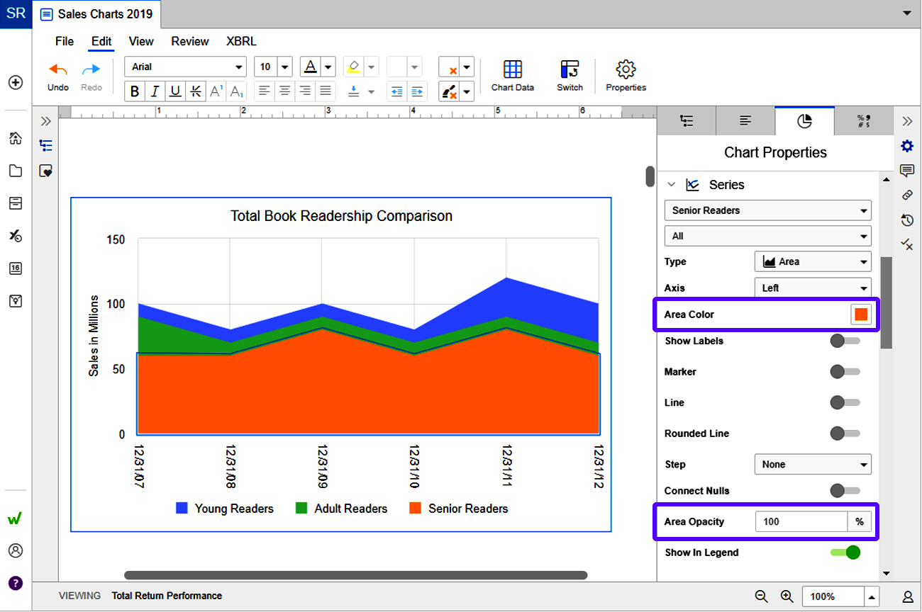 adjust the opacity for an area chart