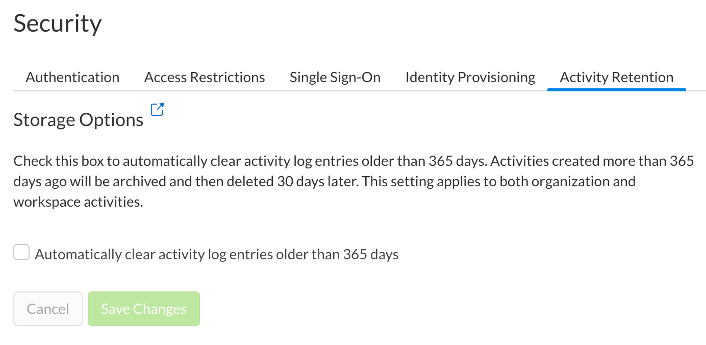 Activity retention settings