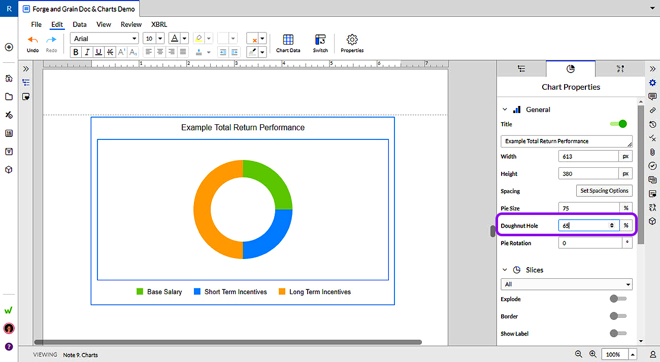add or remove the center of a doughnut chart