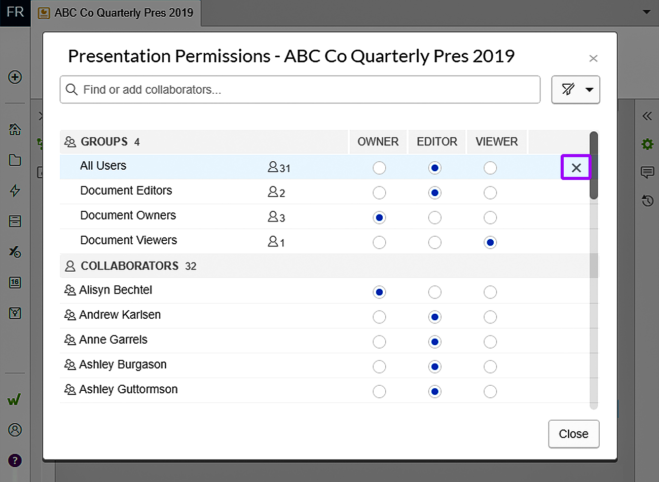 remove a collaborator from a Presentation