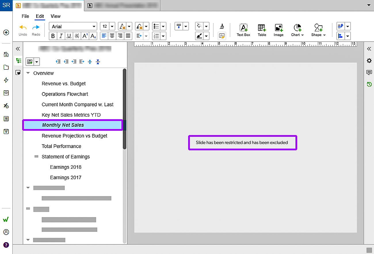 exclude a slide in Workiva