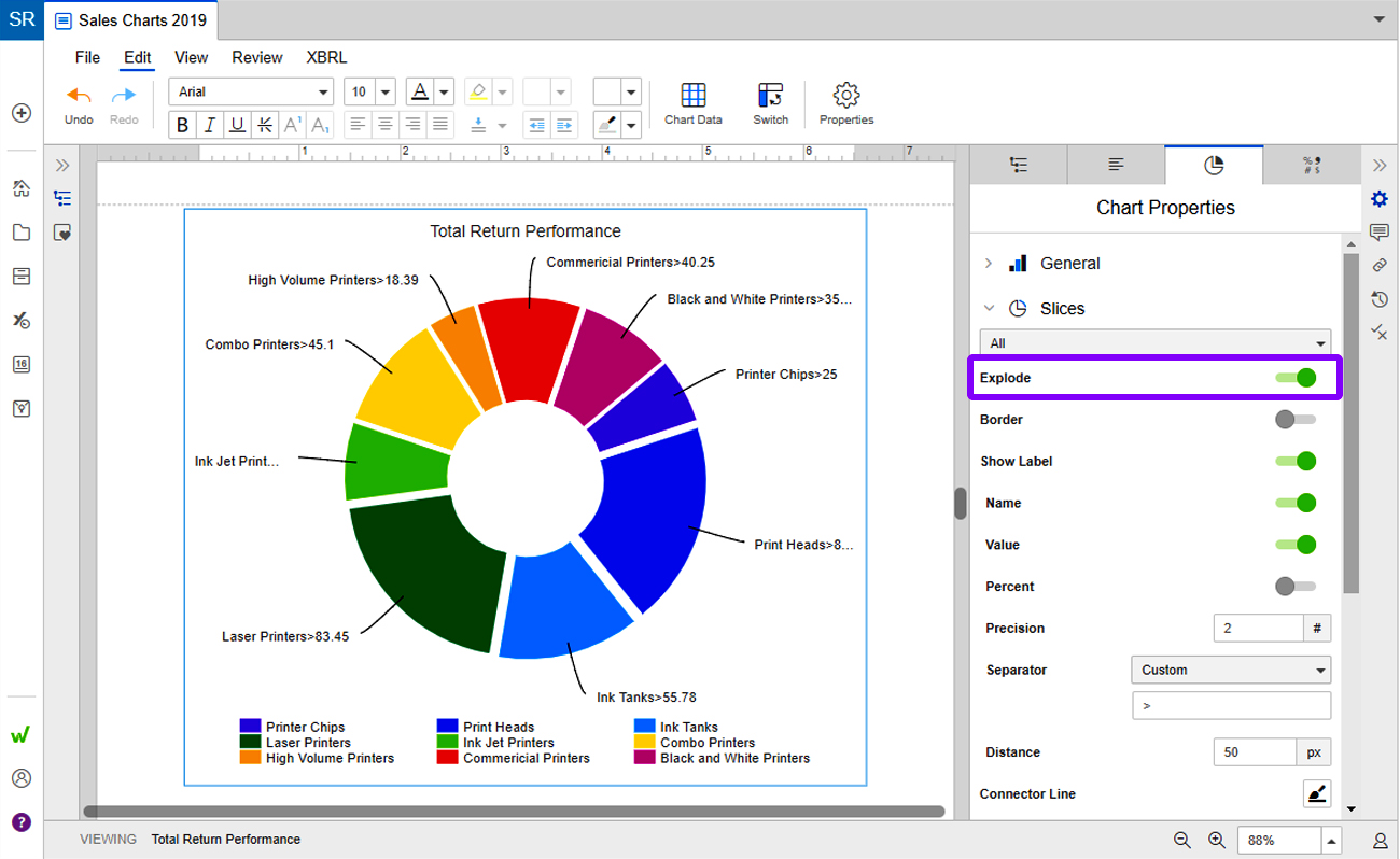 explode all slices in a pie chart