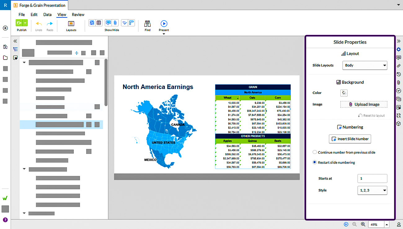 formatting options for slides