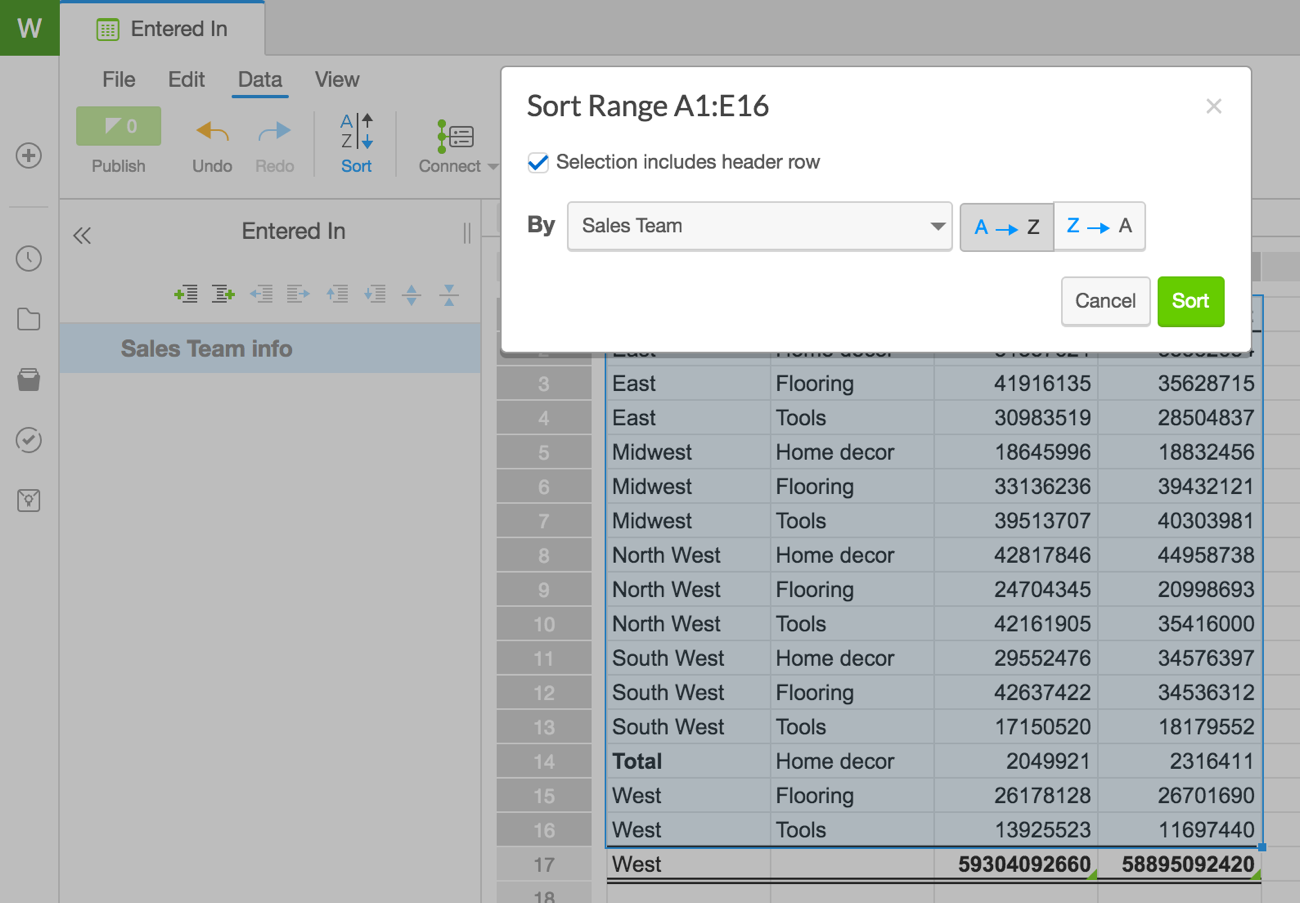 Sorting a data range