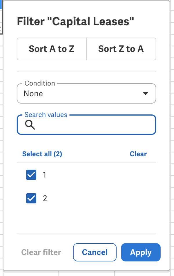 Filter values