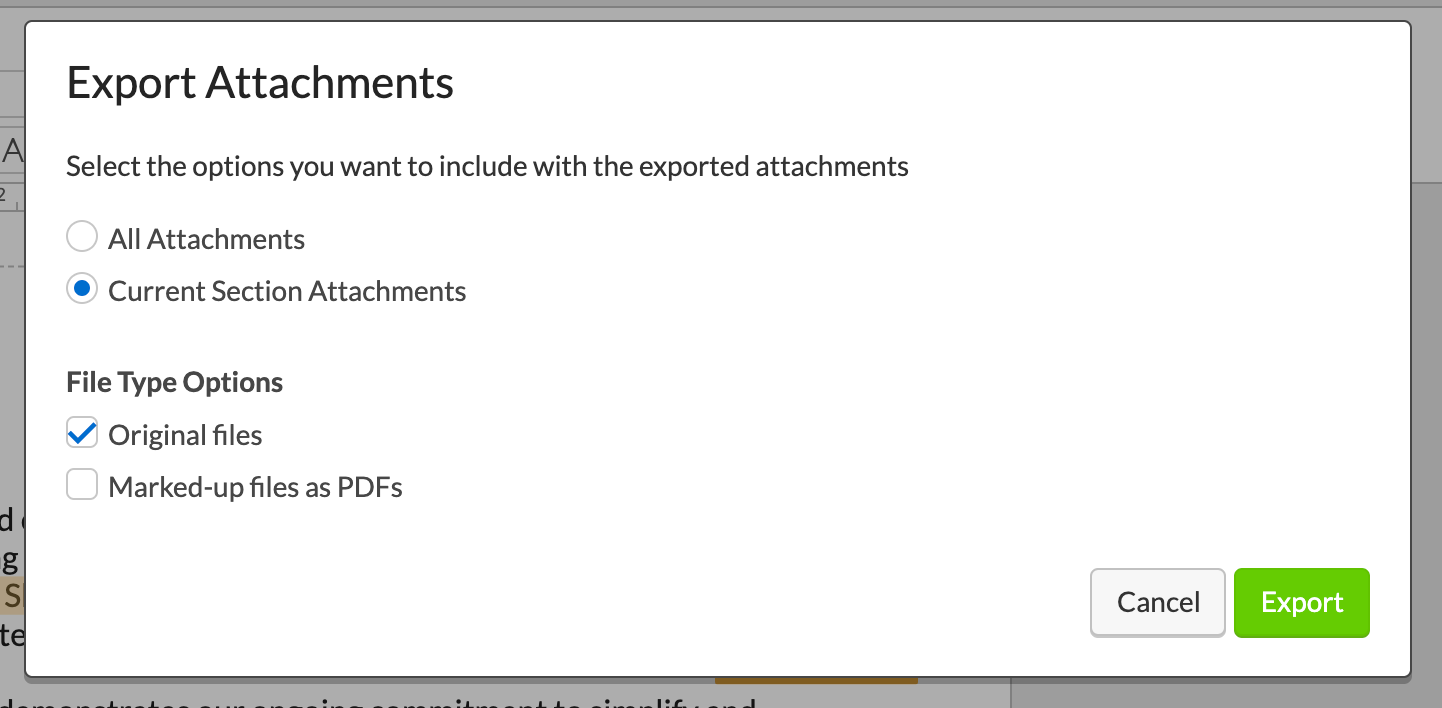 select your options to customize your zip export