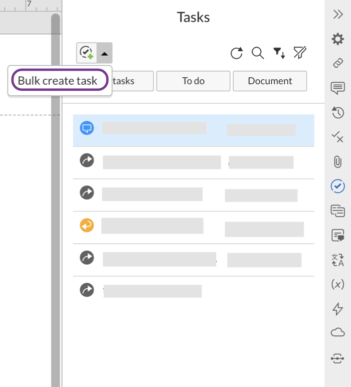 Clicking on the dropdown arrow will show you the bulk create task option.