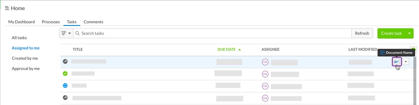 Hover over the right hand-side of a task to click Go to task