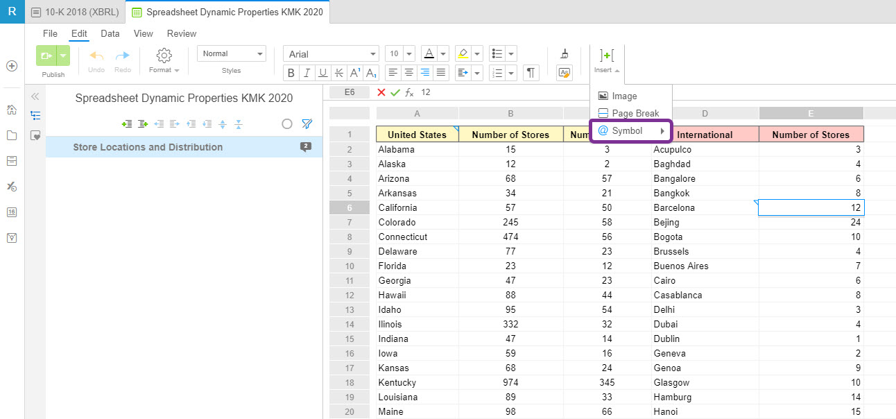 add symbols to spreadsheet cells