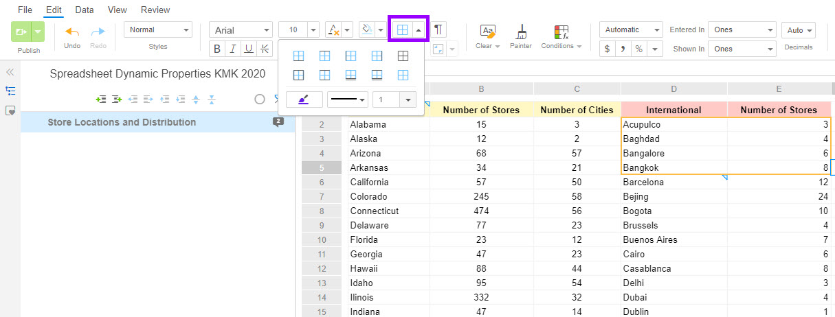 adding borders to cells in spreadsheets