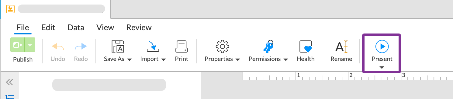click present in the toolbar to show your slideshow fullscreen