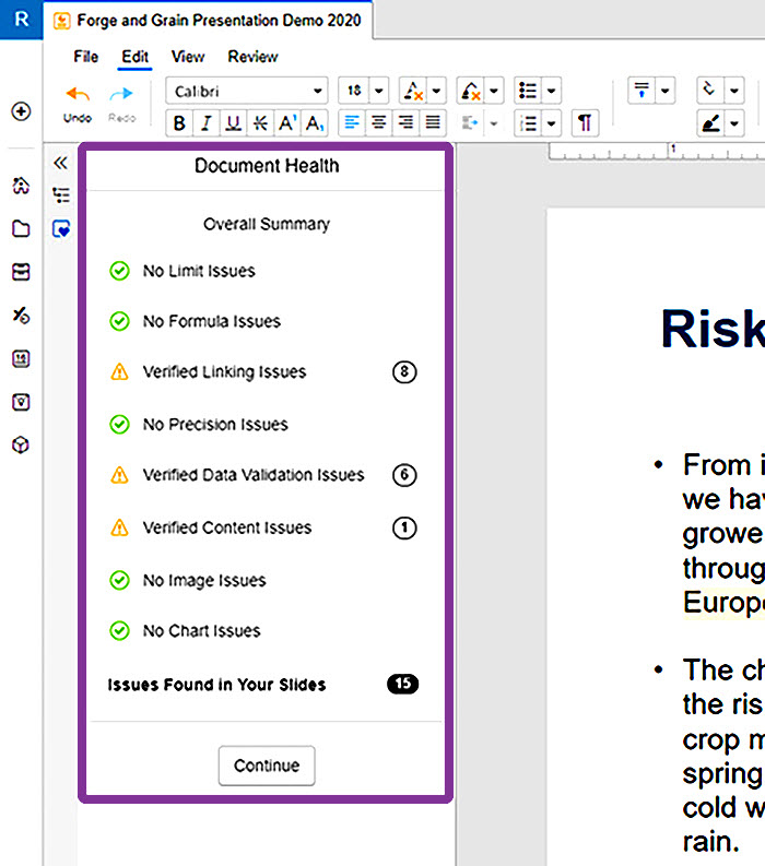 document health checks for charts