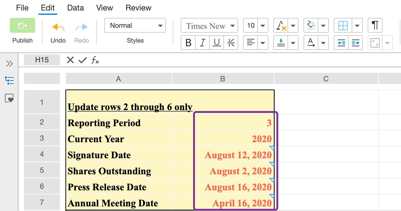 actualización de las fechas vinculadas