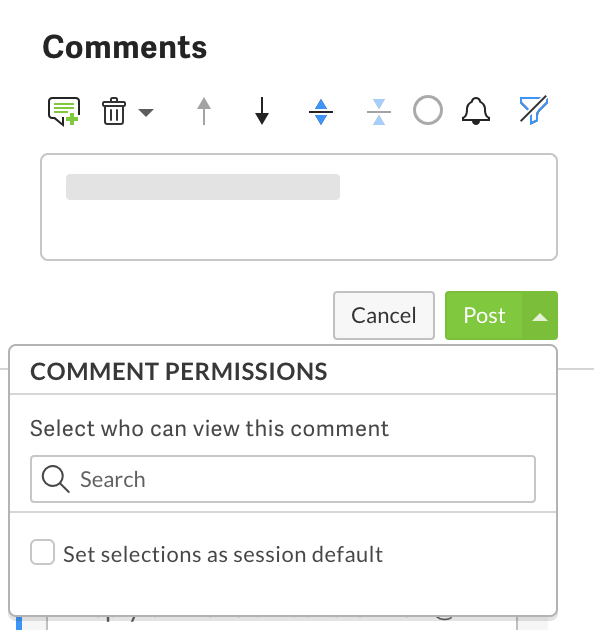 Add permissions through the permissions menu in a comment