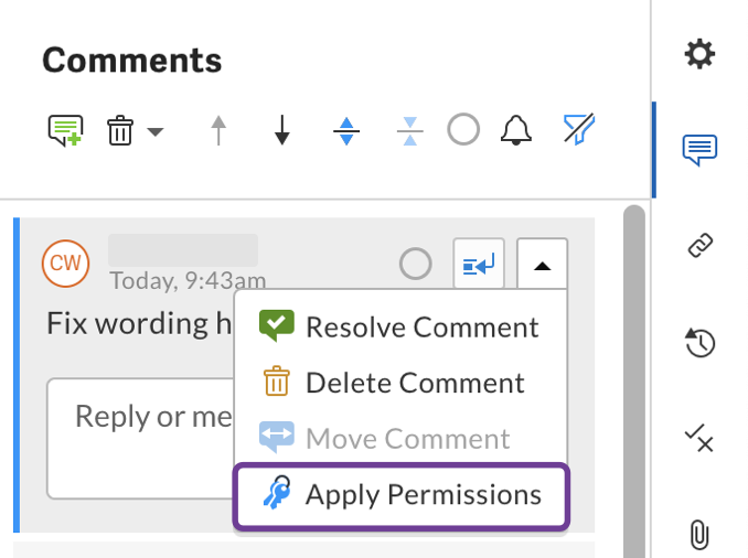 Apply permissions to a comment